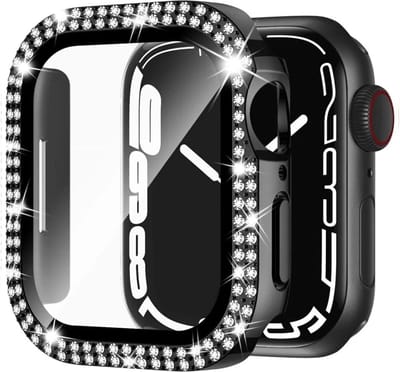 MY PROTECT - Diamond Hoesje Geschikt Voor Apple Watch 45mm Bescherm Case & Screenprotector - Zwart
