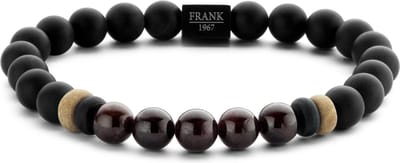 Frank 1967 7FB-0243 - Kralenarmband Heren - Zwart Agaat - 21cm - 8mm - Zwart