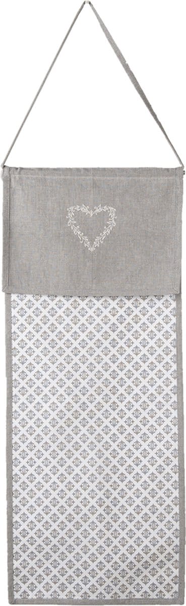 Clayre & Eef Broodzak 28x68 cm Grijs Wit Katoen Harten Ruiten
