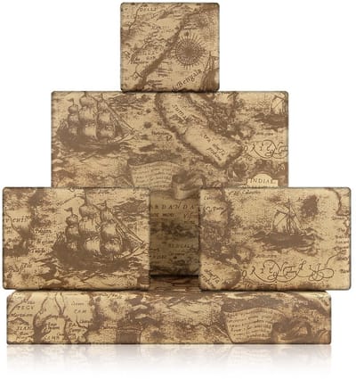 Dailygoods- Cadeaupapier Vintage Stijl - Antiek Kraftpapier - Wereldkaart - Nautisch Ontwerp - 4 Vellen - 50 x 70 cm - Inpakpapier