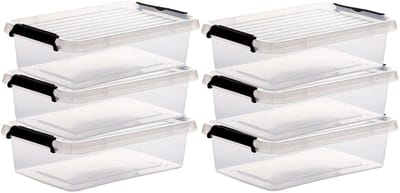 5Five opberg kist met deksel - 6x - Clip Box - 3 liter - 29 x 20 x 8 cm - kunststof - transparant