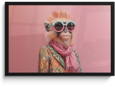 Poster in lijst - Fotolijst 60x40 cm - Posters - Sjaal - Aap - Zonnebril - Jasje - Posterlijst zwart - Decoratie - Wanddecoratie woonkamer - Muurdecoratie slaapkamer