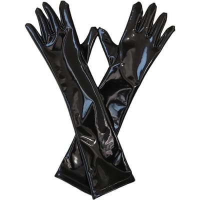 Sexy Dames PVC Glanzende Handschoen Latex Kunstleer Middellange Handschoenen Punk Handschoenen Sexy Hip-hop Wanten Cosplay Dienstmeisje Kostuums Accessoire L black