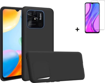 MoDo hoesje geschikt voor Xiaomi Redmi 10A - Siliconen/TPU/Kunststof Back Cover - Zwart met screenprotector