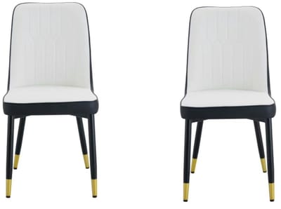 Stoel 2 Stuks 43x41,5x89 cm Eetkamerstoel Wit Zwart Metal PU Leer Modern Comfortabel Eetkamer Keuken Slaapkamer