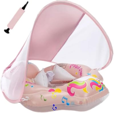 Zwemring voor baby's met afneembare zonnescherm, verstelbare schouderbanden en drijfhulp voor 3-36 maanden, ideaal voor veilig zwemmen en spelen.