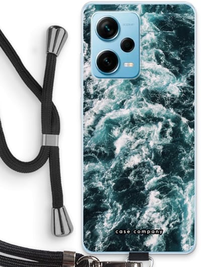 Case Company® - Hoesje met koord geschikt voor Xiaomi Redmi Note 12 Pro Plus hoesje met Koord - Zee golf - Telefoonhoesje met Zwart Koord - Bescherming aan alle Kanten en Over de Schermrand