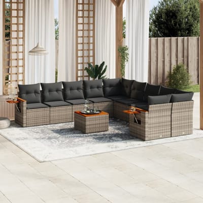 vidaXL - 11-delige - Loungeset - met - kussens - poly - rattan - grijs