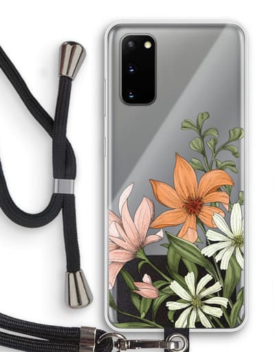 Case Company® - Hoesje met koord geschikt voor Samsung Galaxy S20 hoesje met Koord - Floral bouquet - Telefoonhoesje met Zwart Koord - Bescherming aan alle Kanten en Over de Schermrand
