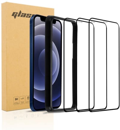 Cadorabo 3x Volledig scherm pantserfolie geschikt voor Apple iPhone 12 PRO MAX in TRANSPARANT met ZWART - Screenprotector Getemperd (Tempered) Display beschermend glas in 9H hardheid met 3D Touch met Installatiegids