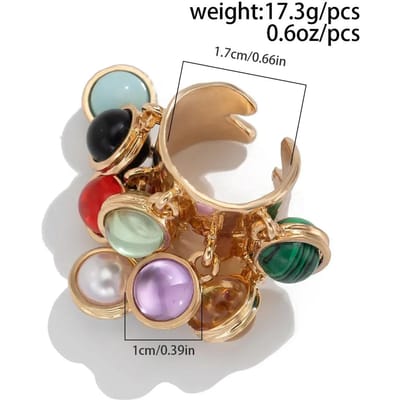 Vintage Natuursteen Multi-Hanger Kwasten Hanger Open Ring Vrouwen Overdreven Kralen Hart Ring Bruiloft Feest Boho Sieraden beige