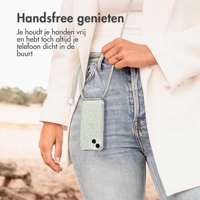 imoshion Hoesje - Geschikt voor Apple iPhone 15 - Design Hoesje met Koord - Smoke Green Flowers
