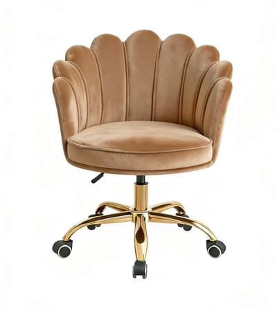 Velvet Schelp Bureaustoel Lichtbruin met Goudkleurig onderstel | Russle