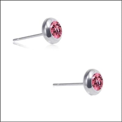 Aramat Jewels | Oorbellen | RVS Ronde Oorbellen met Zirkonia - Diverse Kleuren Studs | Zilverkleur / Roze / 4mm | | | Staal | Kinderen, Volwassenen | Verkleurd niet