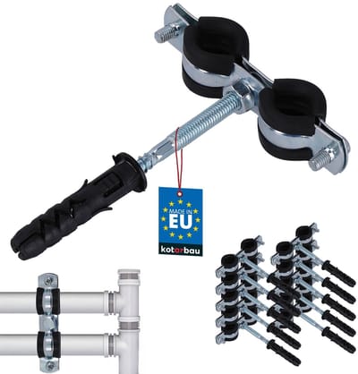 KOTARBAU® 10 Stuks Pijpbeugelset, Trillingsdempende Buisklem, 3/8", Dubbel, Gegalvaniseerd Staal, Pijpbeugel met Rubberen, Installatiebeugel, met Plug, Buisbeugel, Zwart Zilwer