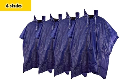 Regenponcho unisex een maat 4 stuks in de verpakking blauw - Regenponcho dames - regenponcho heren Volwassenen