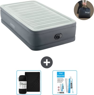Intex Luchtbed - 1-Persoons - 99 x 191 x 46 cm - Grijs - Inclusief pomp - Hoeslaken en Reparatieset