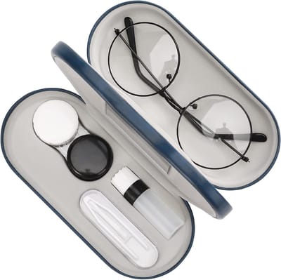 Dubbele Laag Bril Etui, 2-in-1 Zonnebril Doos, Contactlenzen Tas met Spiegel, Lichtgewicht Reisopslag voor Dames, Heren en Kinderen