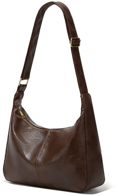 Schoudertas van PU-leer - hobo crossbodytas - casual handtas - damestas in halvemaanvorm met verstelbare riem - Er passen een 6,9-inch mobiele telefoon, een powerbank, cosmetica, een paraplu, enz. in. - bruin