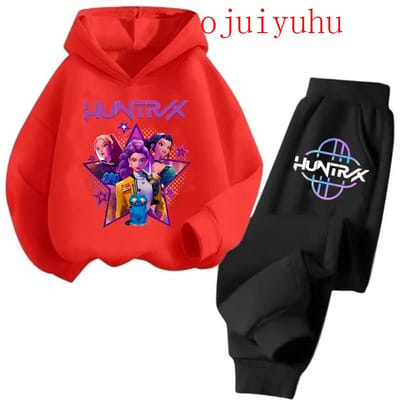 Streetwear jaren 90 Sets Kinderen Hoodies Kpop Demonenjagers Pullover Sweatshirt Anime Trainingspak Cartoon Meisjes Jongen Kinderkleding 160 red