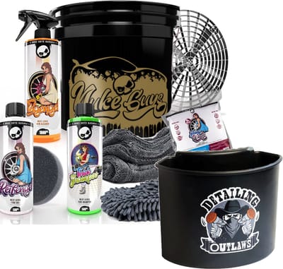 Nuke Guys Professional wasstraatset voor optimale handwas: Nuke Guys 3.5GAL wasemmer + vuilinzet, Bukanizer asseccoire bakje, dikke shampoo, velgenreiniger, bandengel, glanzende wielen microvezelset, applicatorpad.