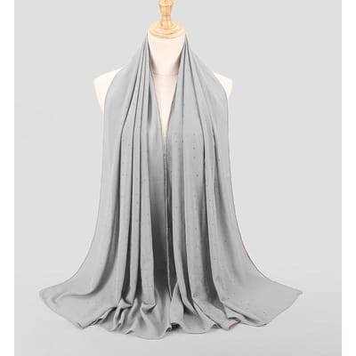 Parel Chiffon met Diamanten Bezet Hoofddoek voor Lente en Zomer Lange Dames Hoofddeksel Sjaal 70*180CM gray