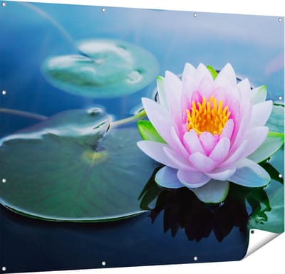 Gards Tuinposter Roze Lotusbloem met Waterlelies - 150x120 cm - Tuindoek - Tuindecoratie - Wanddecoratie buiten - Tuinschilderij