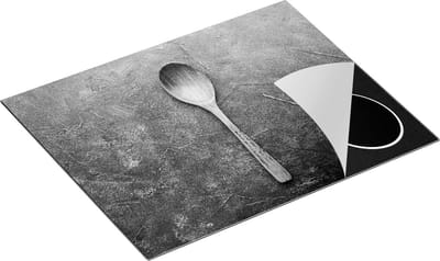 Chefcare Inductie Beschermer Lepel op Blauwe Marmer - Zwart Wit - 65x50 cm - Afdekplaat Inductie - Kookplaat Beschermer - Inductie Mat