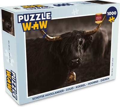 Puzzel Schotse hooglander - Goud - Koebel - Hoorns - Dieren - Legpuzzel - Puzzel 1000 stukjes volwassenen
