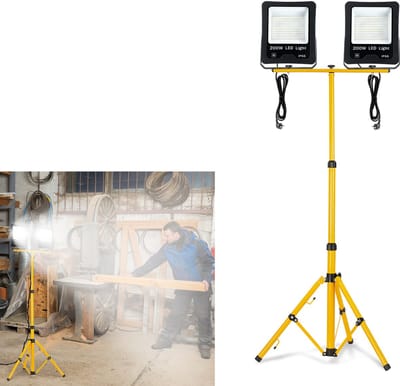 LED-bouwspotlamp Werklamp 2*200W Koelwitte LED-schijnwerper met statief Buitenspotlamp Werklamp Waterdichte IP66 Aluminiumspot Geschikt voor werkplaatsen, bouwplaatsen, garages