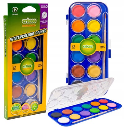 Cricco Aquarelverf Set voor Kinderen - 12 Kleuren, 28mm, Incl. Penseel