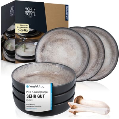 Moritz & Moritz VIDA Soepkommen Set - 6-delig Kommen - Ontbijtkommen - Porselein - Beige