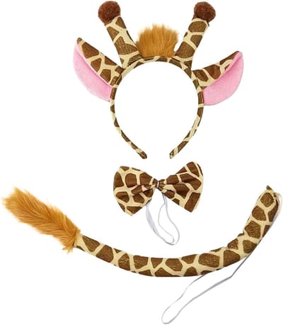 Giraffe Kostuum Set voor Kinderen, Giraffe Hoofdband, Strik en Staart voor Carnaval, Halloween en Verjaardagsfeesten - Oranje, One Size