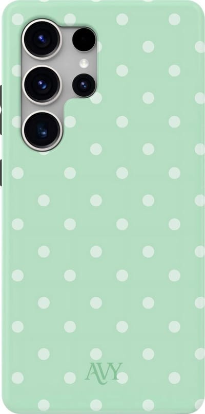 AVY Hoesje geschikt voor Samsung Galaxy S25 Ultra | Mint Breeze | Polka Dots | Matcha & Wit | Hard Shell Back Cover | Compatibel met MagSafe & Qi2