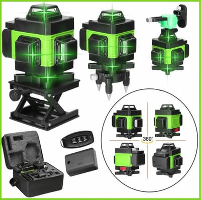DIMICO Laser Waterpas 4D - Kruislijnlaser Zelfnivellerend - Kruislijnlasers 360° - Groen - Met Statief, 2 Accu's - 2400 mAh