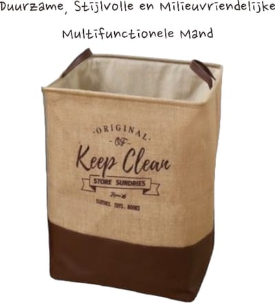 Lexorion Laundry Day - Wasmand - Opvouwbare Wasmand - 80 L Wasmand - Klassieke Engelse Stijl voor Wasgoed - Voor Speelgoed en Dekens - Milieuvriendelijke - Kunstleren Handvatten - Rubberen Onderkant - 100% Katoen - Bruin - 40x40x50 cm