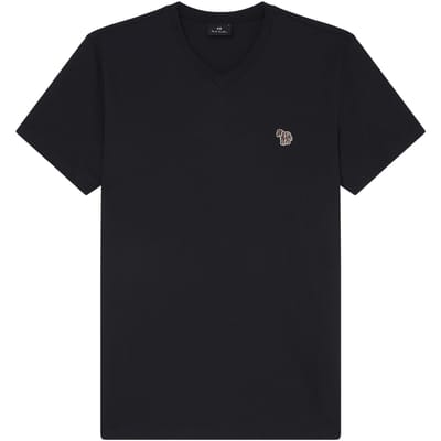 Paul Smith Mens Ss Vn Tshirt Zebra Badge Very Dark Navy Größe: S | Basic T-Shirts Outlet | Herren | Blau