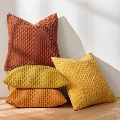 Famanu - Set van 4 corduroy kussenslopen, decoratieve kussenhoezen, moderne bankkussensoop, kussens, bankkussens voor bank, sierkussen, woonkamer, slaapkamer, 40 x 40 cm, oranje serie