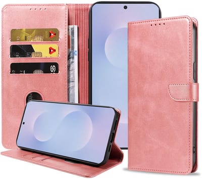 Geschikt voor Samsung Galaxy S25 Edge Telefoonhoesje Kunstleer met Magnetisch lipje en Pasjeshouder Book Case met Klepje - Walletcase with Cardslot - Rosé Goud - Smartphonica geschikt voor Samsung Galaxy S25 Edge