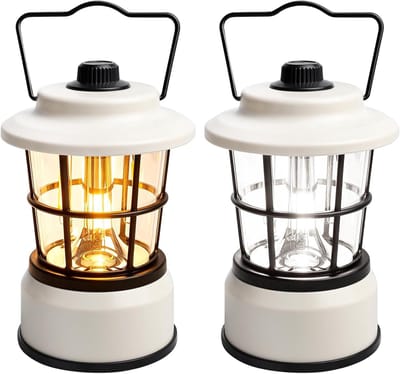 SnelShoppen - Draagbare LED Campinglamp - 2 Stuks - Dimbaar - Waterdichte Retro Campinglantaarn - Batterij-aangedreven Licht voor Wandelen, Vissen, No