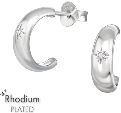 Joy|S - Zilveren oorringen stud - 12 mm / 4 mm - zirkonia - rhodium / gehodineerd - sterling zilver 925 oorbellen