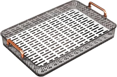 Thee service met droog- en natte scheiding, geïntegreerde afvoer, rechthoekig antislip theeset met handvatten, 39 x 25 x 5 cm, ideaal voor thee en snacks