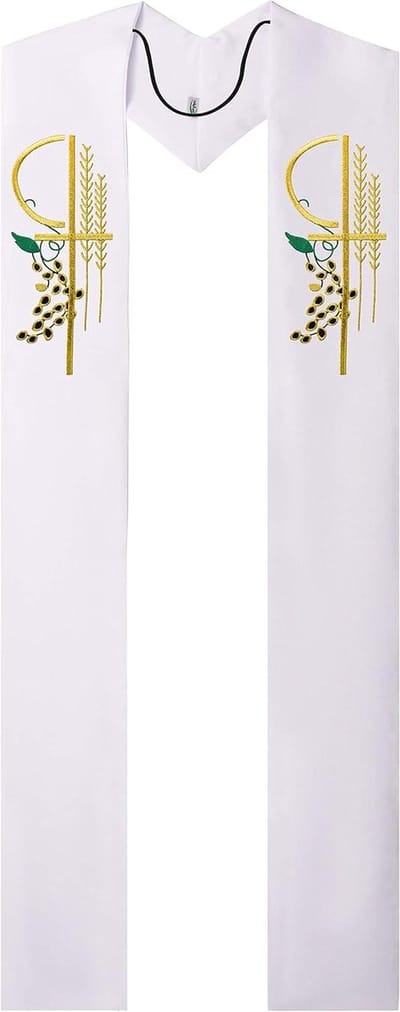 Kerkelijke Stola - Ornement Sjaal - Religieuze Ceremonies - Geborduurd Symbool - 226 cm Lengte - Wit