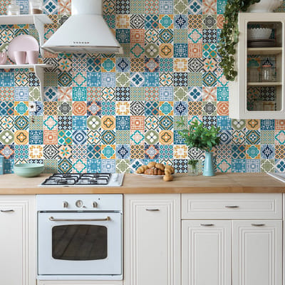 Zelfklevende muurstickers voor tegels in keuken en badkamer - 60 PIANICIO cementtegelstickers - 60 stickers 10x10cm