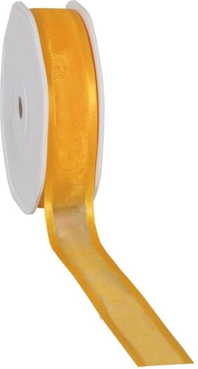 Satin edge Organzalint Geel – 25 mm × 25 m – Organza