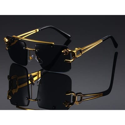 Vintage Luxe Gouden Modebril Coole Tijger Stand Randloos Zwart Anti-reflecterend Voor Mannen Vrouwen Buiten Reizen black