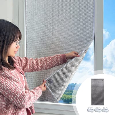 Raamisolatiefolie, geschikt voor zowel winter als zomer, met een reflecterende en warmte-isolerende laag, 40 x 100 cm, dubbelzijdige aluminiumschuimfolie, geschikt voor ramen in woningen, met grijze rand.