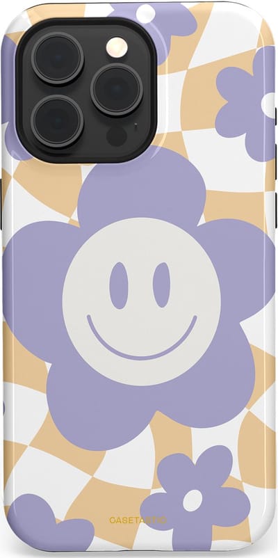 Casetastic hoesje geschikt voor Apple iPhone 15 Pro Max - MagSafe - Dubbellaagse bescherming - Madeliefjes magie - Fashion Case - Lila Wit Zand Lichtgrijs