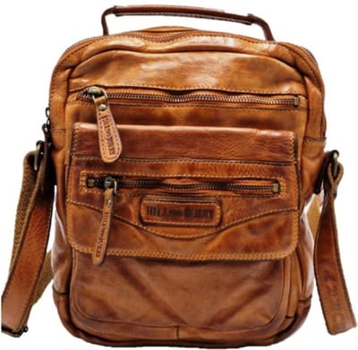 HillBurry Stoere Crossbody Tas Gewassen Leer Vintage cognac - (B x H x D) ca. 21,5 cm x 24,5 cm x 6,5 cm