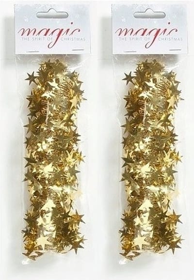 2x Kerstslingers goud 750cm - Guirlandes folie lametta - Gouden kerstboom versieringen